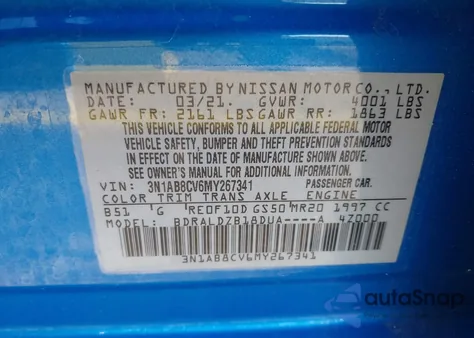 2021 Nissan Sentra Sv Xtronic Cvt from USA, damaged, VIN 3N1AB8CV6MY267341